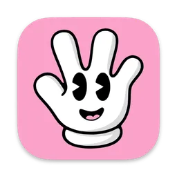 The handy logo, with a pink rounded circle as the background, with a white cartoon smiling hand shape in the middle.