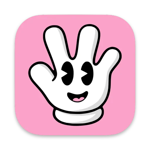 The handy logo, with a pink rounded circle as the background, with a white cartoon smiling hand shape in the middle.