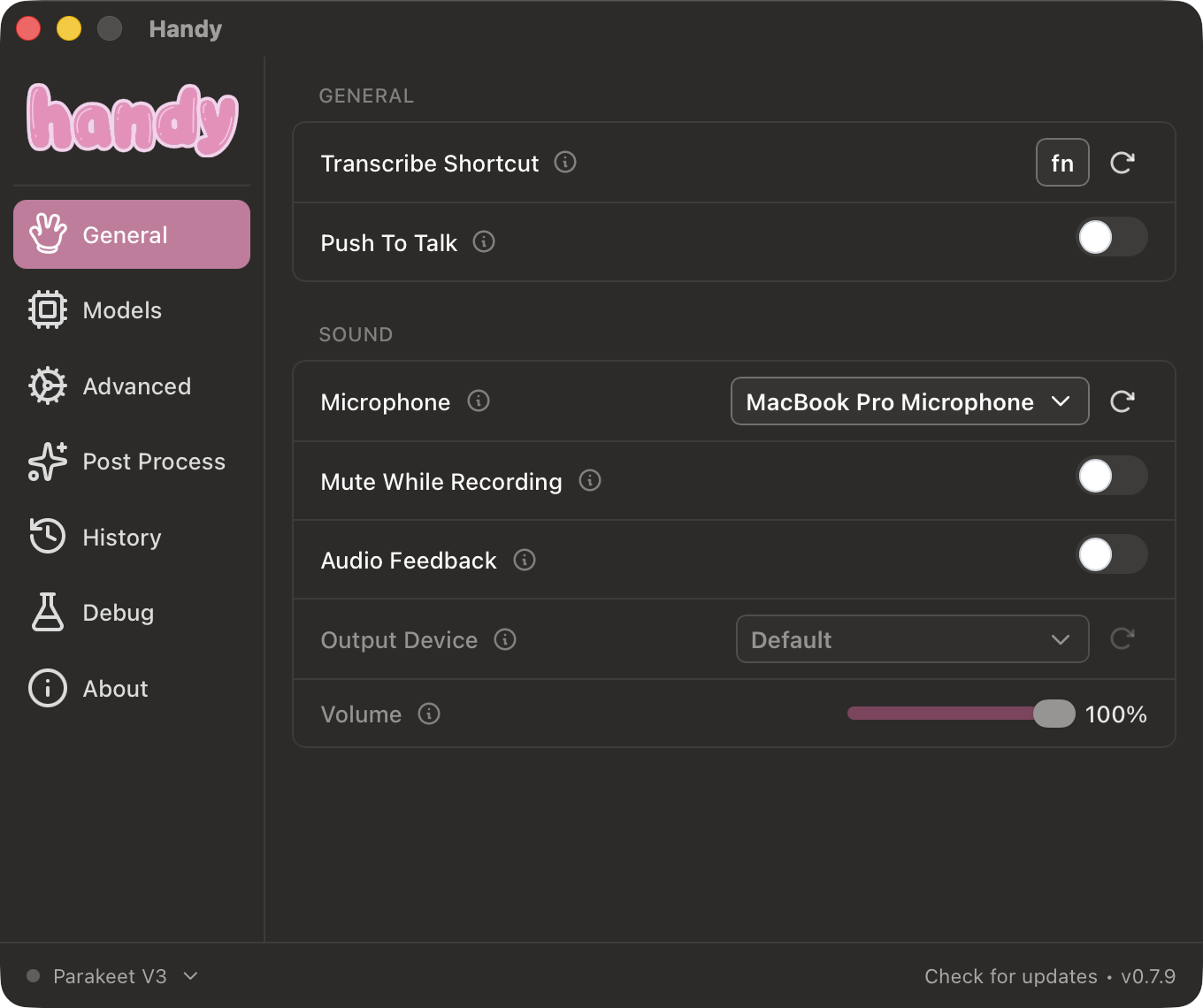 Handy General Settings
