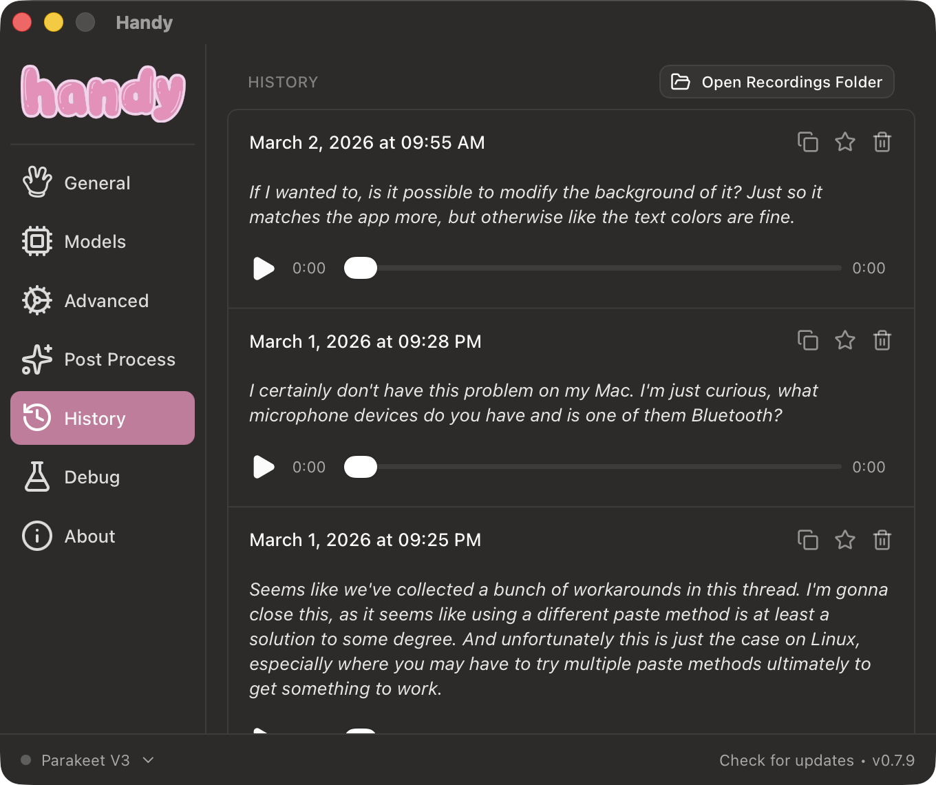 Handy History Settings